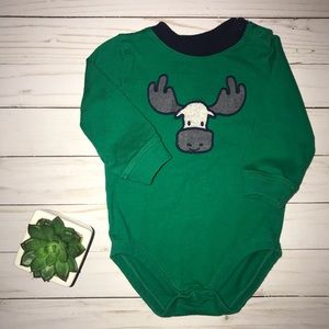 ⭐️ Gymboree 6 to 12 month green moose onesie shirt